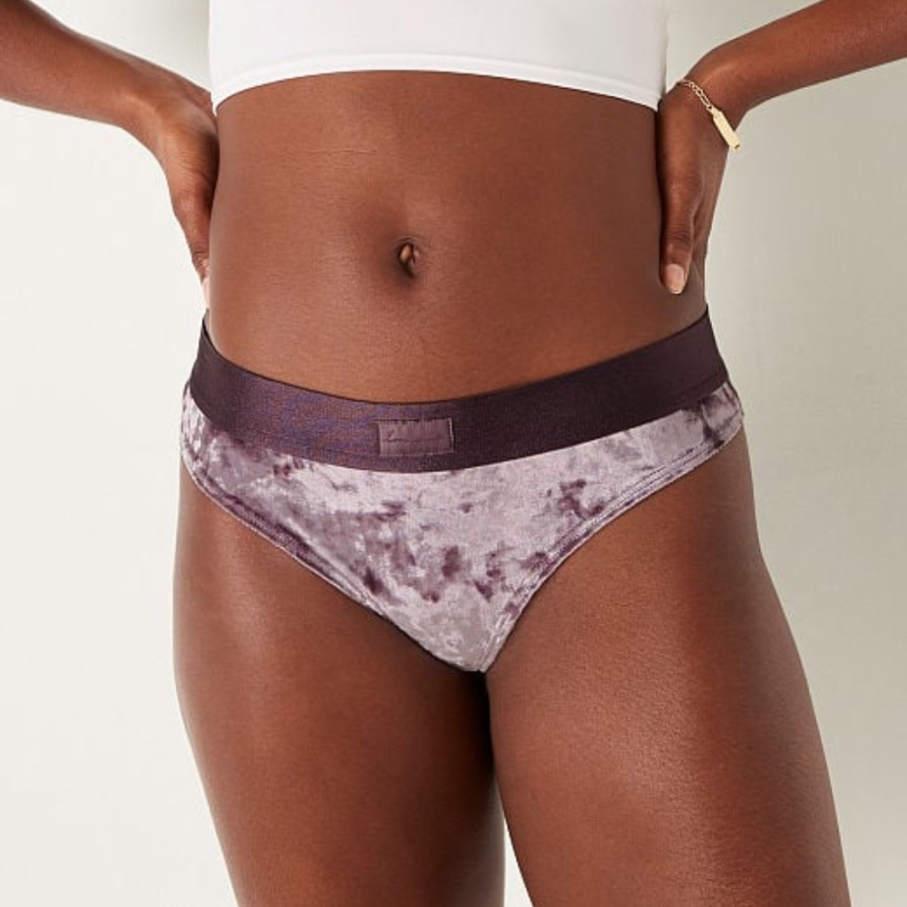 Victoria's Secret PINK Velvet Thong Panty Mauve Quartz Small NEW